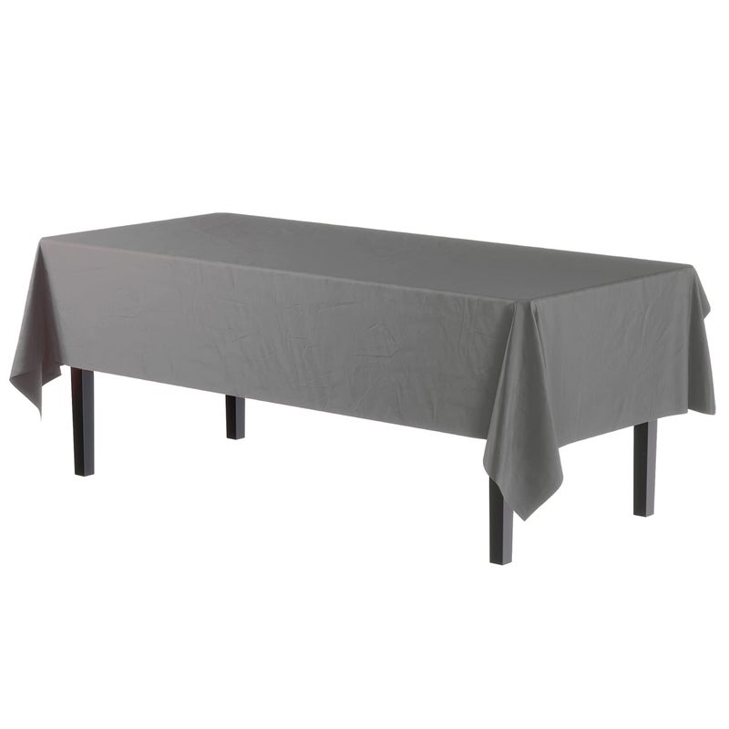 Party Solids Exquisite 12-Pack Premium Plastic Tablecloth 54 Inch. x 108 Inch. Rectangle Table Cover - Silver - Image 2